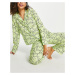ASOS DESIGN smiley cotton long sleeve shirt & trouser pyjama set in lime-Green