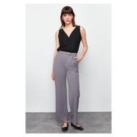 Trendyol Gray Velcro Closure Detailed Straight/Straight Cut Woven Trousers
