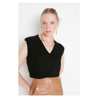 Trendyol Black Crop V Neck Knitwear Sweater