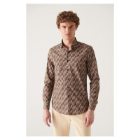 Avva Men's Brown Abstract Patterned 100% Cotton Slim Fit Slim Fit Shirt