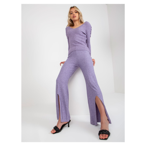Dámské fialové úpletové kalhoty s rozparkem Fashionhunters