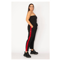 Şans Women's Plus Size Black Combi Pants with Zippered Opening and Elastic Waist.