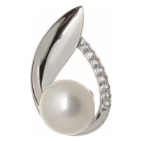 Stříbrný přívěšek s bílou perlou a zirkony STRZ0710F