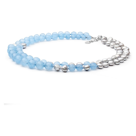 Gaura Pearls Perlový náhrdelník Bruna - sladkovodní perla, nefrit 201-03 Modrá 46 cm