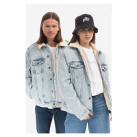 Džínová bunda Guess pánská, přechodná, USA Gusa Blue Denim Sherpa Jacket M2BN00D4S10 F9JJ, M2BN0