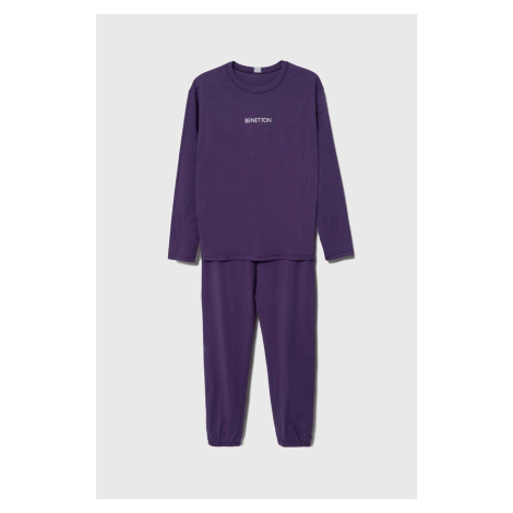 Dětské bavlněné pyžamo United Colors of Benetton fialová barva, s potiskem