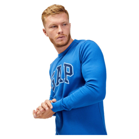 GAP WAFFLE CREW LOGO Pánské tričko s dlouhým rukávem, modrá, velikost