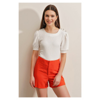 Bigdart 0468 Button Detailed Knitted Blouse - White