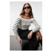 Trendyol Ecru Boat Neck Striped Knitwear Sweater