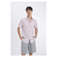 DEFACTO Slim Fit Polo Neck Linen Look Short Sleeve Shirt