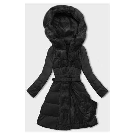 Černá dámská zimní bunda s ozdobnou kožešinou (5M3158-392) J.STYLE
