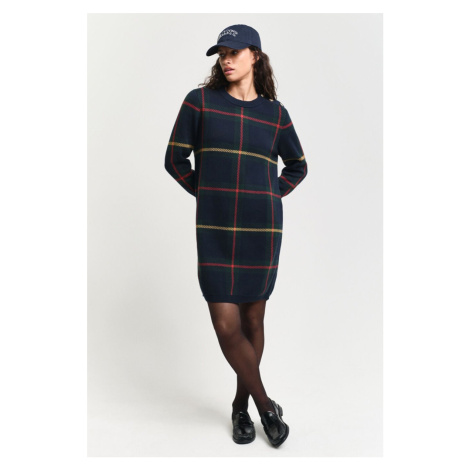 ŠATY GANT CHECKED C-NECK DRESS EVENING BLUE