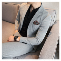 Jednobarevný hladký oblek luxusní sako + kalhoty
