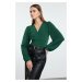 Trendyol Emerald Green Double Breasted Gather/Drape Detail Long Sleeve Flexible Knitted Blouse