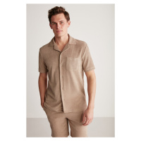GRIMELANGE Tomas Men's Terry Cloth Collared Light Brown Caramel Shirt