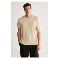 GRIMELANGE Jeremy Men's Slim Fit Knitwear Look Fabric Knitwear Collar Thick Textured Beige T-shi