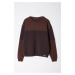 Trendyol Dark Brown Oversize/Wide Cut Color Block Fleece Inside Sweatshirt