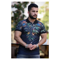 Madmext Khaki Flower Detailed Polo T-Shirt 2885