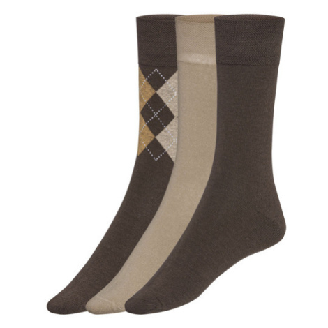 LIVERGY® Pánské ponožky s BIO bavlnou, 3 páry (kostka/hnědá/béžová)