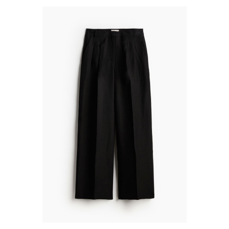 H & M - Elegantní kalhoty z lněné směsi - černá H&M