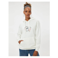 Koton Oversize Hooded Sweatshirt Kangaroo Pocket Detailed Printed Ribbon