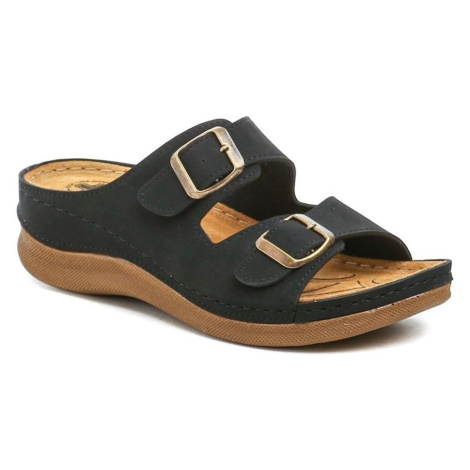 Medi Line 152-024 černé dámské zdravotní pantofle Černá MEDI LINE SHOES