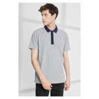 ALTINYILDIZ CLASSICS Pánské šedé melírované bavlněné tričko s krátkým rukávem Slim Fit Slim Fit 