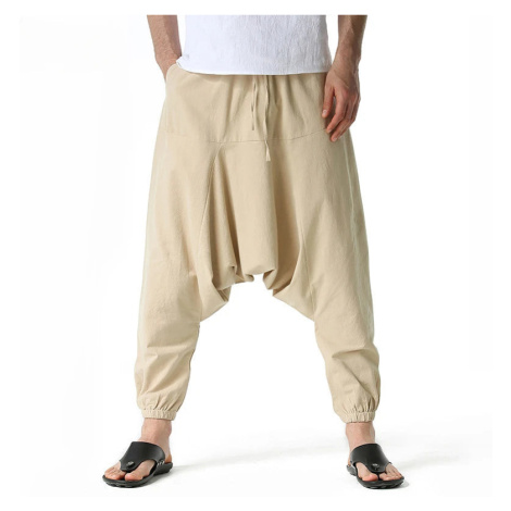 Pánské lněné kalhoty baggy s nízkým sedem