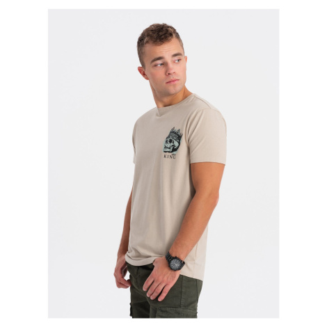 Ombre Men's cotton t-shirt with chest print - beige