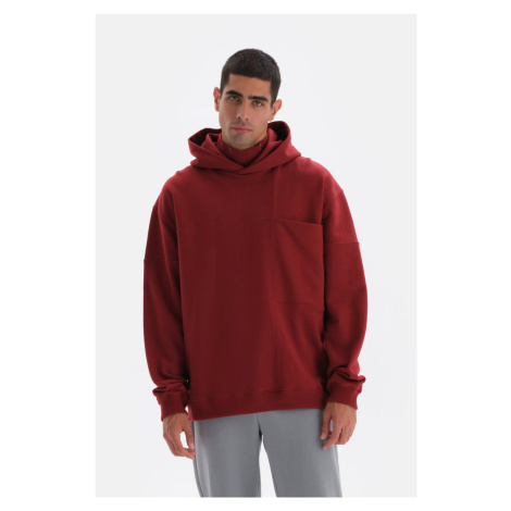 Dagi Claret Red Pocket Detailed Hooded Sweatshirt