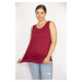 Şans Women's Claret Red Plus Size Crew Neck Tank Top