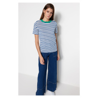 Trendyol Navy Blue Striped Basic Color Crewneck Knitted T-Shirt