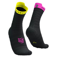COMPRESSPORT Cyklistické ponožky klasické - PRO RACING V4.0 ULTRALIGHT RUN - černá/žlutá/růžová