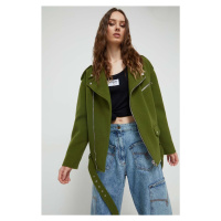 Vlněná bunda Moschino Jeans zelená barva, přechodná