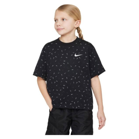 Nike SPORTSWEAR BOXY SWOOSH Dívčí tričko, černá, velikost