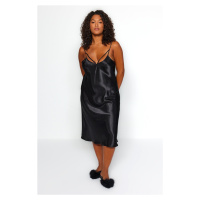 Trendyol Curve Black Piping Detailed Midi Satin Woven Nightgown