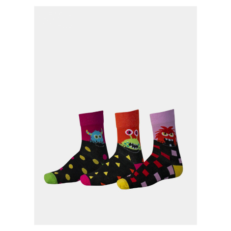 Sada tří párů vzorovaných ponožek v růžové a černé barvě SAM 73