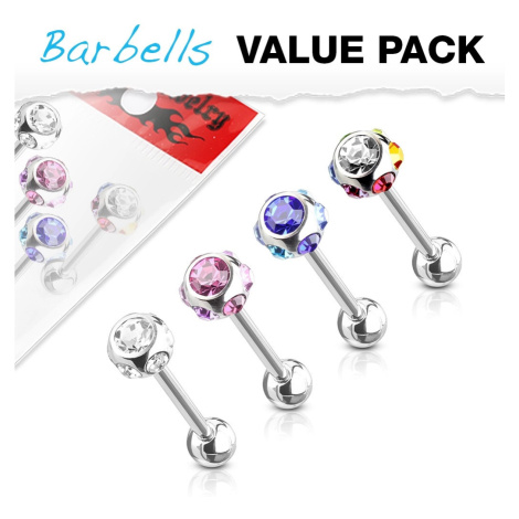 Set ocelových piercingů do jazyka - barevná multi-zirkonová kulička Šperky eshop