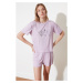 Trendyol Lilac Printed Knitted Pajamas Set