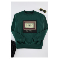 Trendyol Green Oversize/Wide Cut Crew Neck Long Sleeve Ethnic Applique Sweatshirt