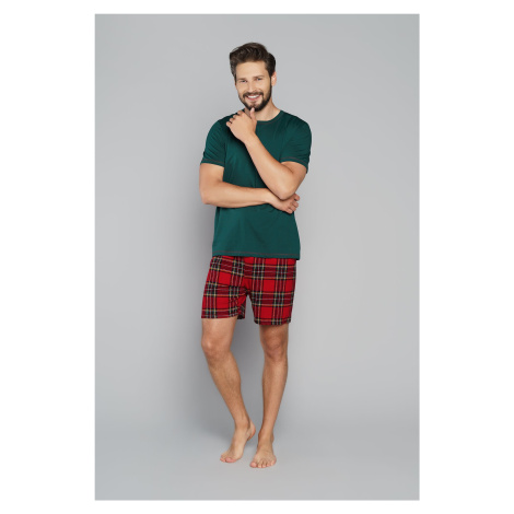 Pánské pyžamo Narwik, krátký rukáv, krátké nohavice - zelená/potisk Italian Fashion