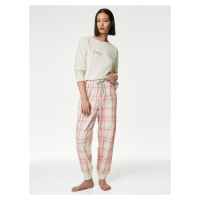 Krémová dámská kostkovaná pyžamová souprava Marks & Spencer