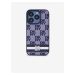 PU Leather Checkered Pattern and Stripe Zadní Kryt pro iPhone 15 Pro Blue DKNY