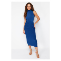 Trendyol Navy Blue Zero Sleeve Draped Bodycone/Fitted Knitted Flexible Maxi Pencil Dress