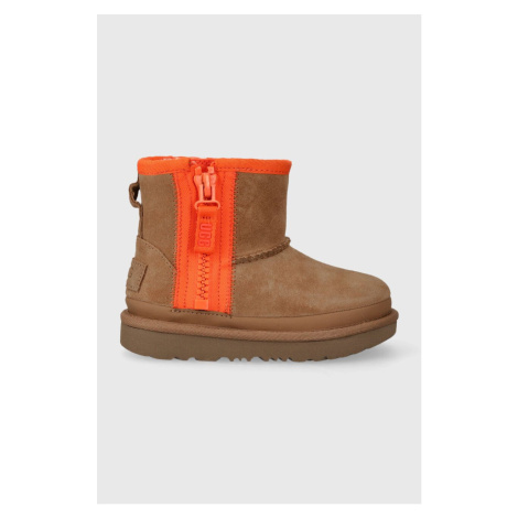 Dětské zimní boty UGG T CLASSIC MINI ZIPPER TAPE LOGO béžová barva