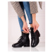 Luxusní kotníčkové boty černé dámské na plochém podpatku