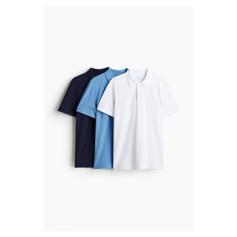 H & M - Tričko's límečkem Regular Fit 3 kusy - modrá H&M
