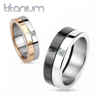 Prsten z titanu, černá a stříbrná barva, římské číslice, zirkon, 7 mm