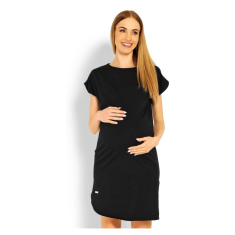 Těhotenské asymetrické šaty s krátkým rukávem v černé barvě
