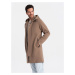 Men's hooded coat in fine stripe - coffee V1 OM-COSC-0112